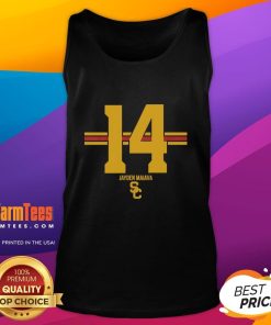 Alt Text: Official USC Trojans Football Jayden Maiava Name & Number Stripe Tank Top for fans and athletes.