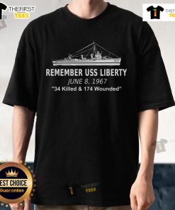 Official USS Liberty Remember June 8, 1967 political history T-shirt featuring patriotic design and historical significance.