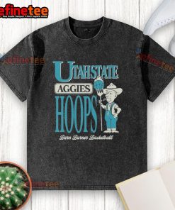Official Utah State Aggies Barn Burner Farmer Hoops washed t-shirt in blue, featuring team logo and casual style.