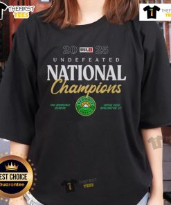 Alt Text: 2025 Official Vermont Green FC Undefeated National Champions ladies tee shirt design, featuring team colors and logo.