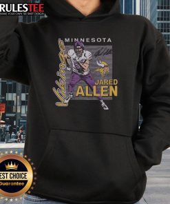 Official Vikings Jared Allen signature hoodie featuring bold team colors and iconic player autograph design.