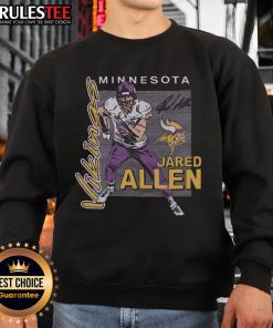 Official Vikings Jared Allen Signature Sweatshirt featuring team colors and player signature for fans and collectors.