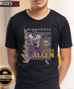 Official Vikings Jared Allen Signature T-Shirt featuring bold graphics and a comfortable fit for fans and collectors.