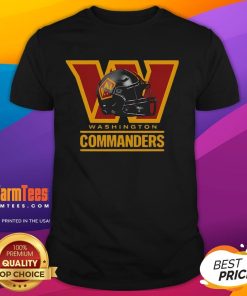 Alt Text: Official Washington Commanders Football Club helmet logo on a sport lover t-shirt, perfect for fans and enthusiasts.