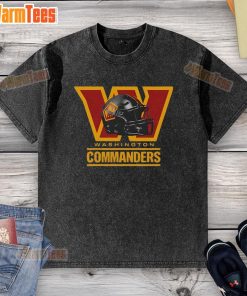 Alt Text: Official Washington Commanders football club helmet logo on a sport lover washed t-shirt, perfect for fans.