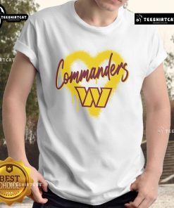 Alt Text: Official Washington Commanders Football Spray Heart T-Shirt featuring a stylish design for fans of the team.