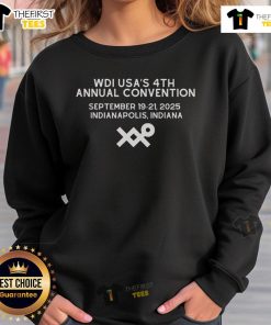 Official WDI USA's 4th Annual Convention September 2025 sweatshirt featuring logo and event details.