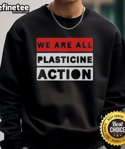 Official We Are All Plasticine Action Sweatshirt in vibrant colors, showcasing unique design and stylish fit for casual wear.