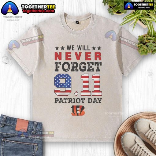 Official Cincinnati Bengals 9/11 Patriot Day washed t-shirt featuring a unique design to honor remembrance.