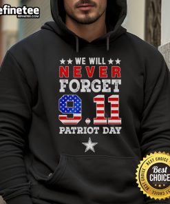Alt Text: Official We Will Forget 9/11 Patriot Day Dallas Stars hoodie showcasing patriotic design for remembrance.