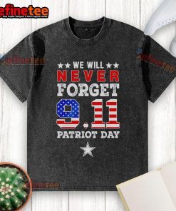 Official We Will Forget 9/11 Patriot Day Dallas Stars washed t-shirt featuring a patriotic design and team logo.