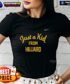 Official West Virginia Mountaineers Just A Kid From Hilliard Ladies Tee featuring vibrant team colors and logo design.