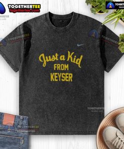 Alt Text: Official West Virginia Mountaineers 'Just A Kid From Keyser' washed t-shirt, featuring vibrant team colors and logo.