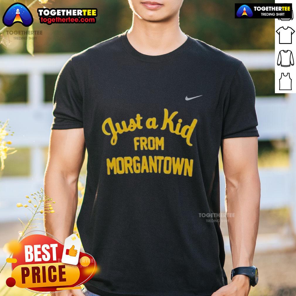 Official West Virginia Mountaineers Just A Kid From Morgantown T Shirt Official West Virginia Mountaineers 'Just A Kid From Morgantown' T-Shirt featuring team colors and logo.