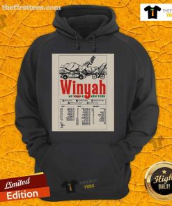 Alt Text: Official Winyah We Bought A Van Tour 2025 poster on a hoodie, featuring vibrant graphics and tour details.