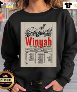 Official Winyah We Bought A Van Tour 2025 poster on a sweatshirt, showcasing vibrant design and tour details.