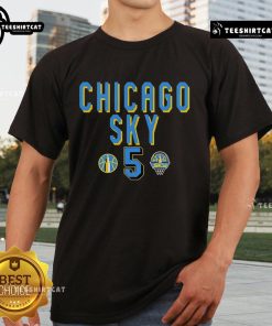 Official WNBA Chicago Sky Angel Reese style T-shirt featuring vibrant team colors and player graphics.