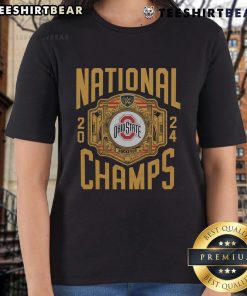 Official WWE x Ohio State National Champs 2024 Ladies Tee featuring bold graphics and a stylish fit for fans.