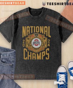 Official WWE x Ohio State National Champs 2024 washed t-shirt featuring team colors and logo for fans.