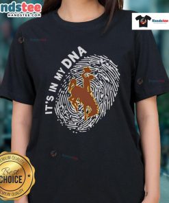 Official Wyoming Cowboys in My DNA ladies tee featuring stylish design and team colors for passionate fans.