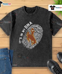 Official Wyoming Cowboys In My DNA washed t-shirt featuring vibrant graphics and comfortable fit for fans and casual wear.