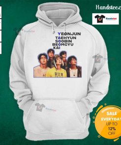 Official Yaoi hoodie featuring Yeonjun, Taehyun, Soobin, Beomgyu, and Kai in a stylish design for fans.
