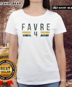 Alt Text: Original Brett Favre Green Bay Packers font ladies tee showcasing team spirit and vintage style.