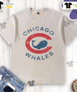 Original Chicago Whales x Chicago Cubs logo washed t-shirt featuring vintage design and soft fabric for casual wear.
