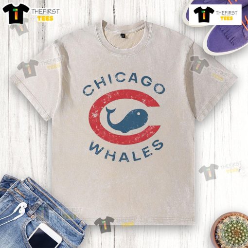 Original Chicago Whales x Chicago Cubs logo washed t-shirt featuring vintage design and soft fabric for casual wear.