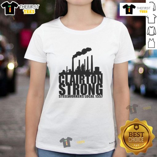 Original Clairton Strong Steelworkers Local 1557 Ladies Tee in vibrant colors, showcasing union pride and style.