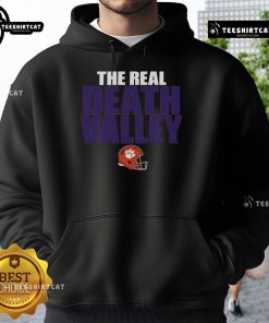 Alt Text: Original Clemson Tigers 'The Real Death Valley' Helmet hoodie for 2025, showcasing team pride and unique design.