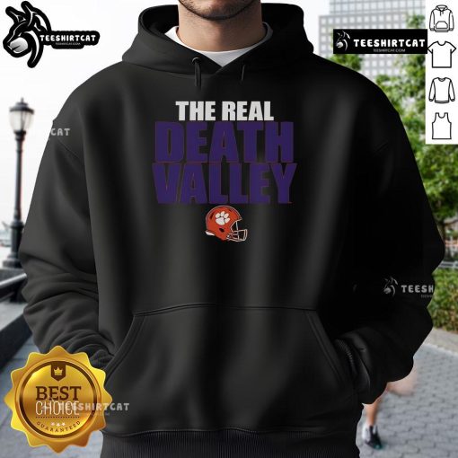 Alt Text: Original Clemson Tigers 'The Real Death Valley' Helmet hoodie for 2025, showcasing team pride and unique design.