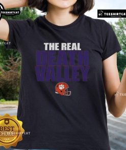 Alt Text: Original Clemson Tigers helmet design on a 2025 ladies tee, showcasing the iconic Real Death Valley theme.