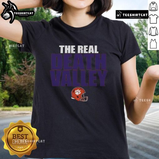 Alt Text: Original Clemson Tigers helmet design on a 2025 ladies tee, showcasing the iconic Real Death Valley theme.