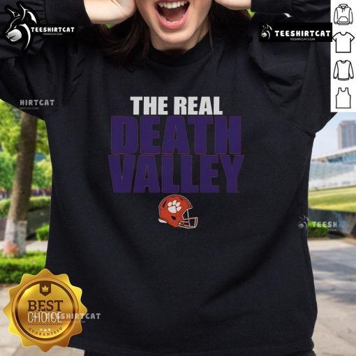 Original Clemson Tigers The Real Death Valley Helmet 2025 Sweatshirt showcasing vibrant team colors and logo.