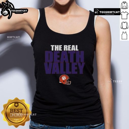 Alt Text: Original Clemson Tigers The Real Death Valley Helmet 2025 tank top featuring vibrant colors and bold team logo.