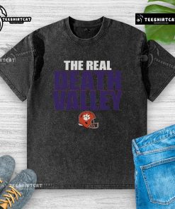 Alt Text: Original Clemson Tigers The Real Death Valley Helmet 2025 washed t-shirt featuring vibrant team colors and logo.