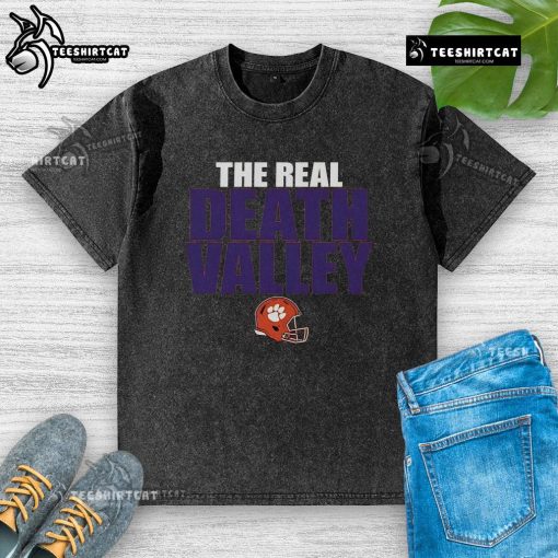 Alt Text: Original Clemson Tigers The Real Death Valley Helmet 2025 washed t-shirt featuring vibrant team colors and logo.