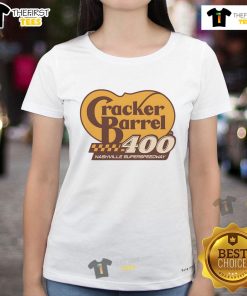 Alt Text: 2025 Original Cracker Barrel Cup Race at Nashville Superspeedway - Ladies Tee featuring race-themed design.