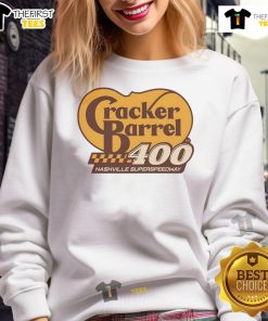 Original Cracker Barrel Cup Race 2025 sweatshirt featuring Nashville Superspeedway design and vibrant colors.