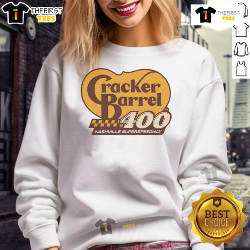 Original Cracker Barrel Cup Race 2025 sweatshirt featuring Nashville Superspeedway design and vibrant colors.