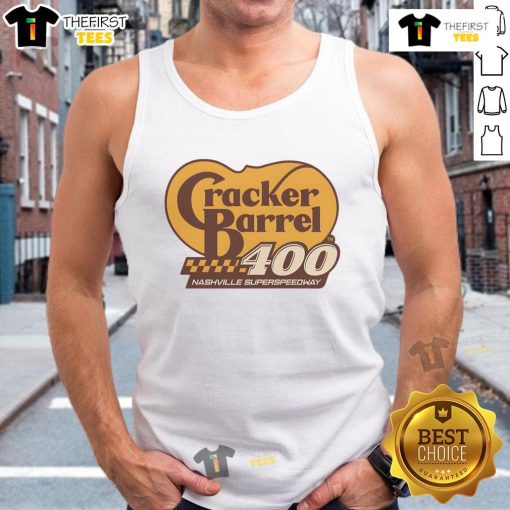Alt Text: 2025 Original Cracker Barrel Cup Race tank top featuring Nashville Superspeedway design for racing fans.