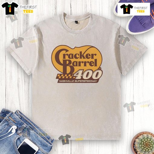 Alt Text: Original Cracker Barrel Cup Race washed t-shirt featuring Nashville Superspeedway 2025 design.