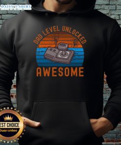 Original Dad Level Unlocked Retro Gamer Sunset Hoodie featuring vibrant sunset graphics and gaming icons for stylish dads.