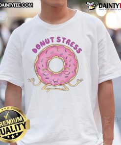 Alt Text: Original Donut Stress Yoga T-Shirt featuring a fun donut design, perfect for yoga enthusiasts and stress relief.