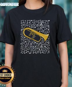 Alt Text: Original Flugelhorn with musical notes, showcasing a brass musician, perfect for ladies' tee designs.