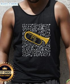 Original Flugelhorn tank top featuring musical notes and a brass musician playing the horn, perfect for music lovers.