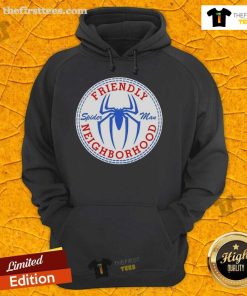 Original Friendly Neighbor Spider-Man Logo Hoodie featuring vibrant colors and iconic design for fans of the superhero.