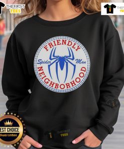 Original Friendly Neighbor Spider-Man Logo Sweatshirt featuring iconic Spidey logo on a stylish black background.