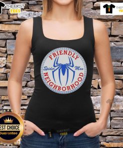 Original Friendly Neighbor Spider-Man logo tank top featuring vibrant colors and a stylish design for fans.
